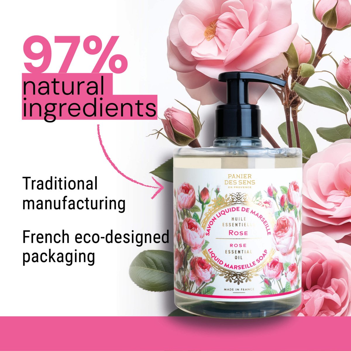 Liquid Marseille soap - Rejuvenating rose - Liquid Marseille Soap - Panier des Sens USA