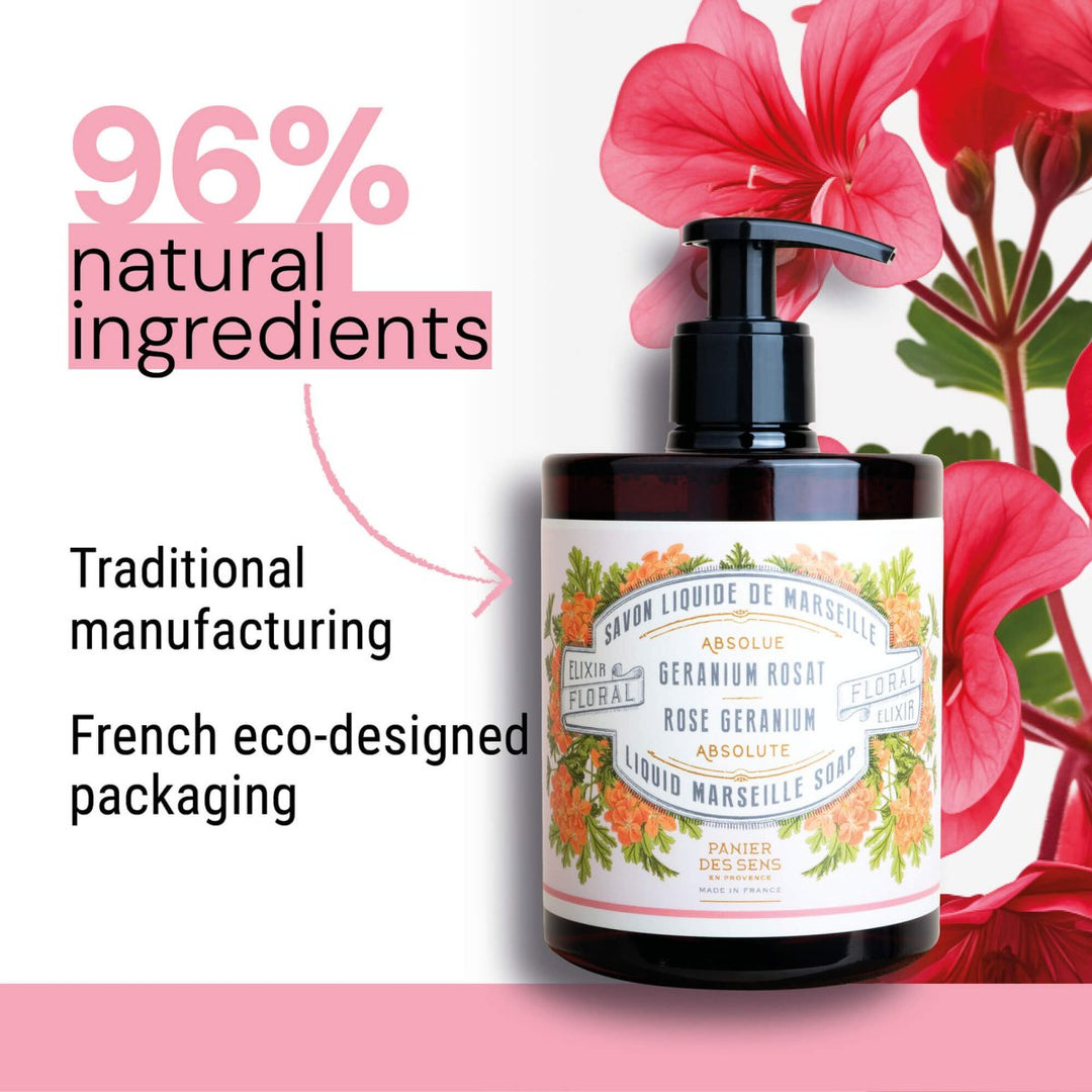 Liquid Marseille Soap - Rose Geranium savon liquide de Marseille - Liquid Marseille Soap - Panier des Sens USA