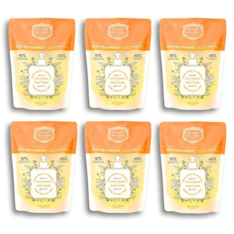 Pack of 6 Liquid Marseille Soap Refills - Orange Blossom 6x16.9oz - Eco - refills - Panier des Sens USA