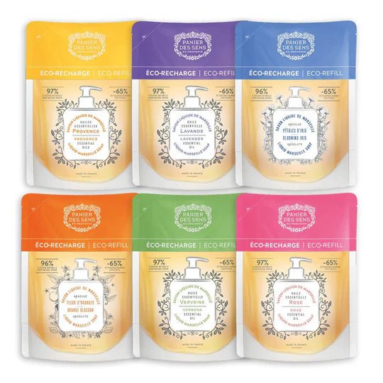 Paquete de 6 recambios de jabón líquido con fragancias variadas – 6 x 16,9 oz - Ecológico - recambios - Panier des Sens