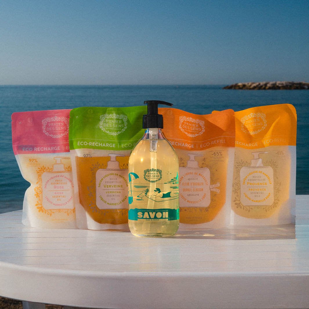 Pack of Marseille Olive Liquid Soap Limited Edition 25 Years + 4 Refills - Liquid Marseille Soap - Panier des Sens USA