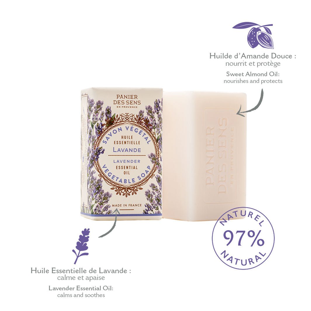 Jabón Natural de Lavanda Francesa con Aceite Esencial - 5oz - Cosméticos sólidos - Panier des Sens USA