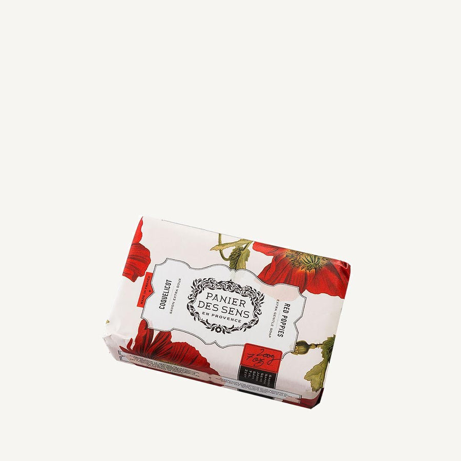 French Red Poppies Natural Soap Bar with Shea Butter – 7oz - Solid cosmetics - Panier des Sens USA