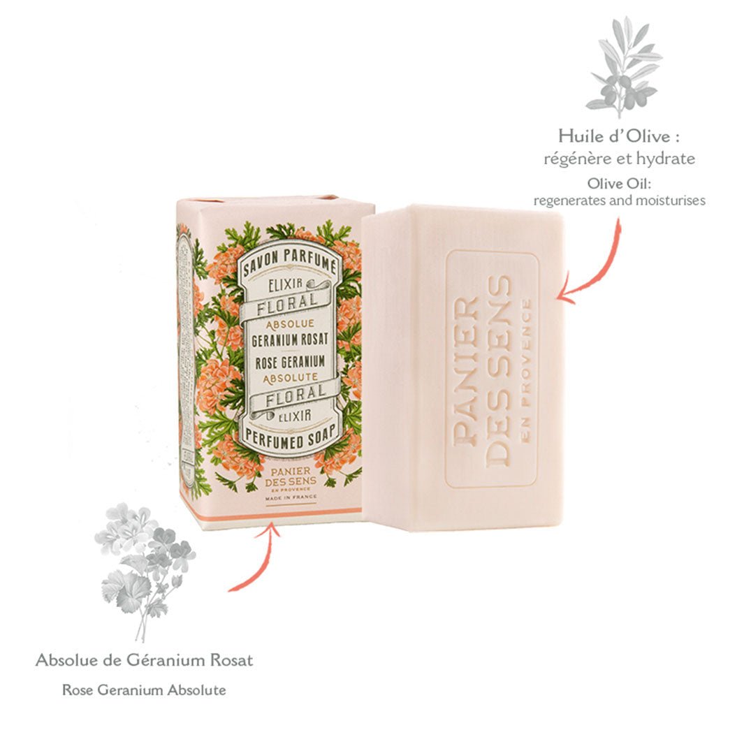 French Rose Geranium Natural Soap Bar with Olive Oil – 5oz - Solid cosmetics - Panier des Sens USA