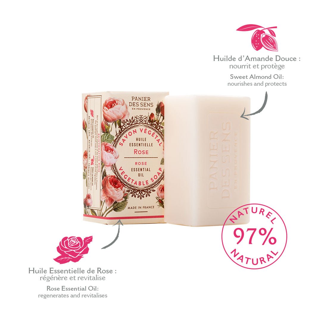 Jabón Natural de Rosa Francesa con Aceite Esencial - 5oz - Cosméticos sólidos - Panier des Sens USA