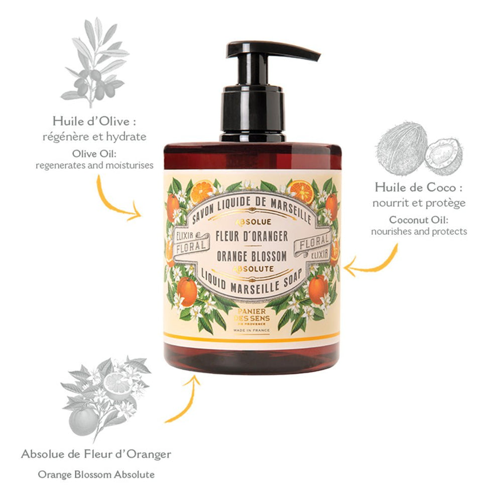 Set of liquid Marseille soaps - Orange Blossom, Jasmine, Geranium - Liquid Marseille Soap - Panier des Sens USA