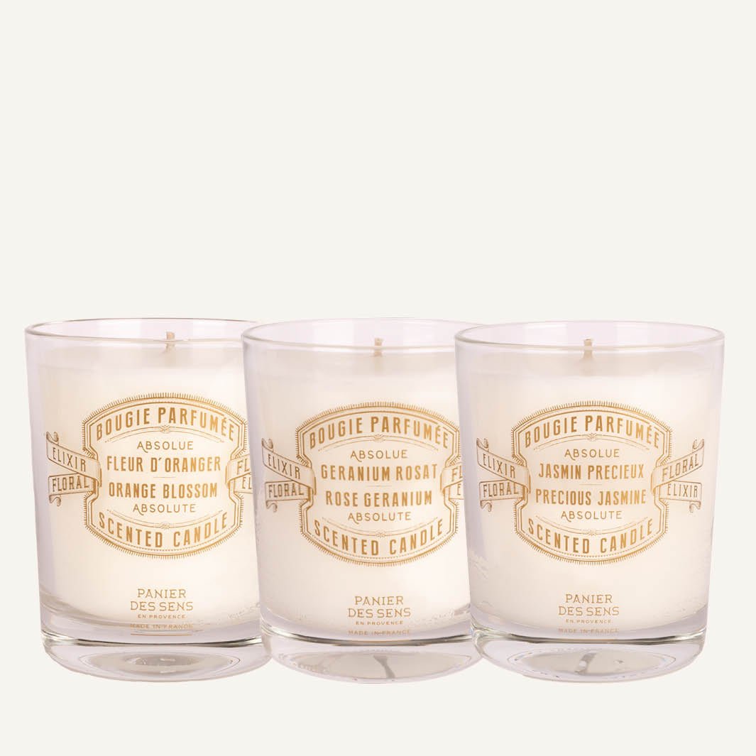 Trío de velas perfumadas - Azahar, Jazmín, Geranio - Velas perfumadas - Panier des Sens USA